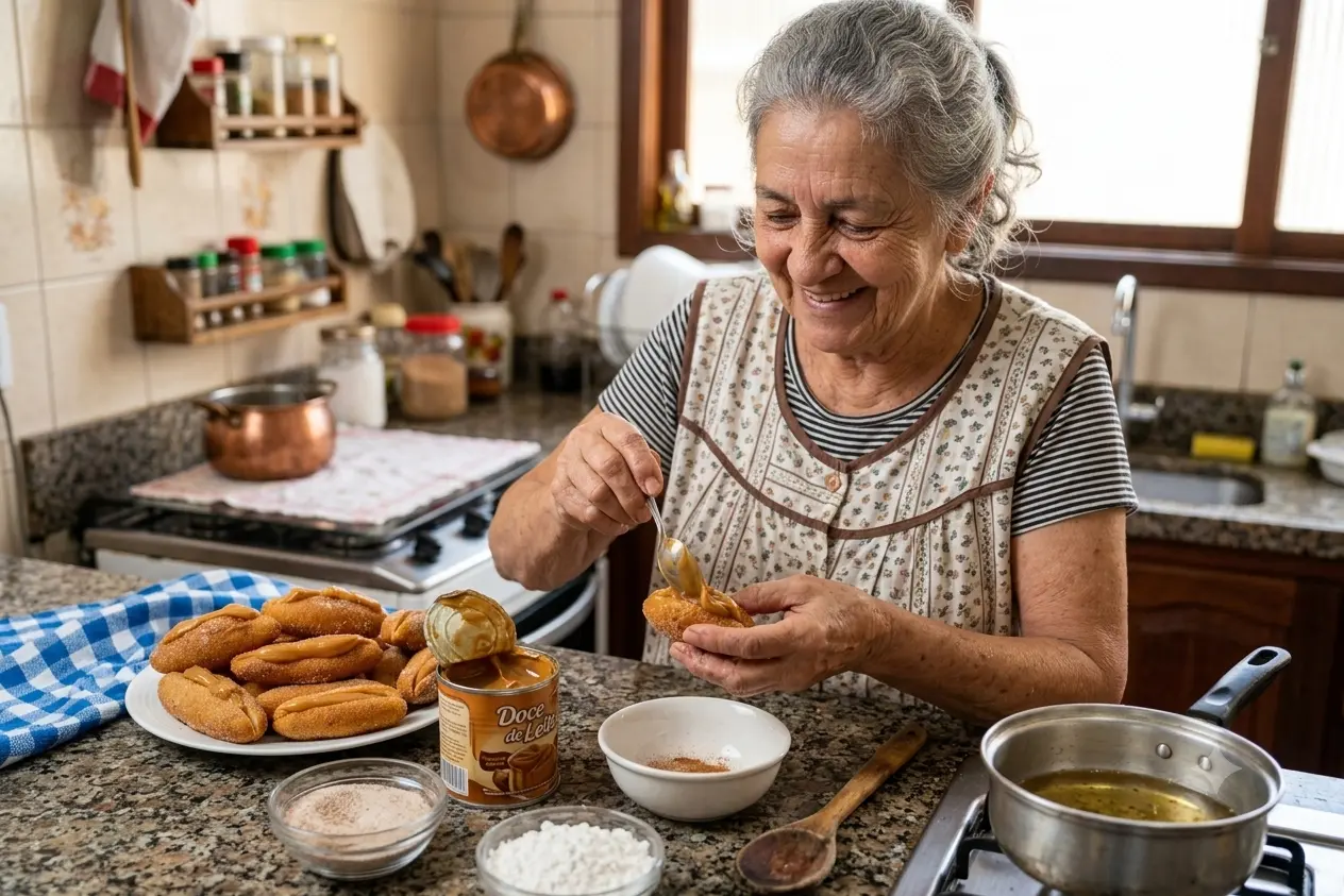 bolinho de polvilho recheado sabor churros
