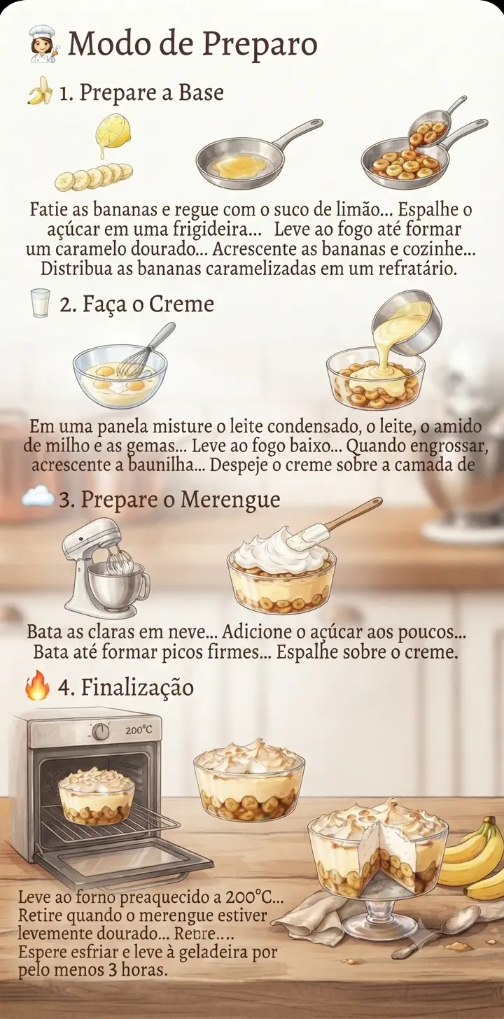 Modo de Preparo sobremesa de banana com creme