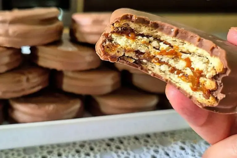Alfajor caseiro fácil leva doce de leite e chocolate meio amargo