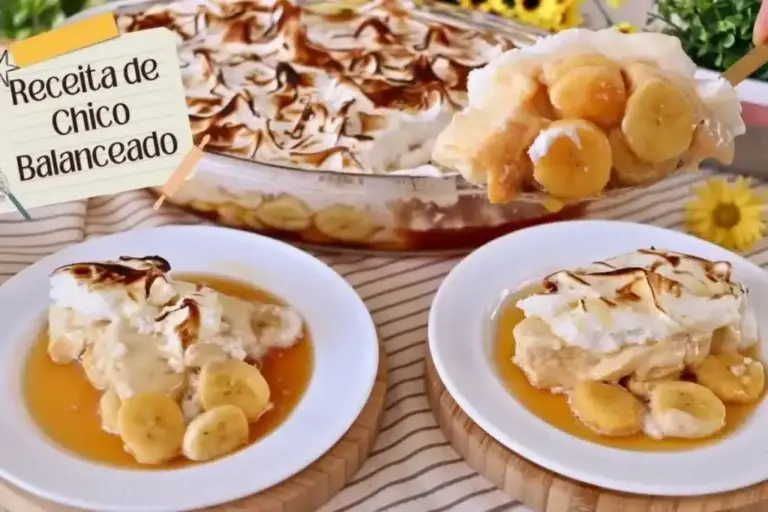 Chico balanceado com banana: sobremesa cremosa leva caramelo, creme de baunilha e merengue