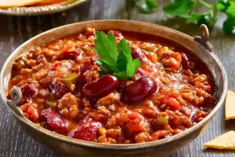 Comida mexicana com feijão chilli leva carne moída, pimenta e coentro - Imagem 1