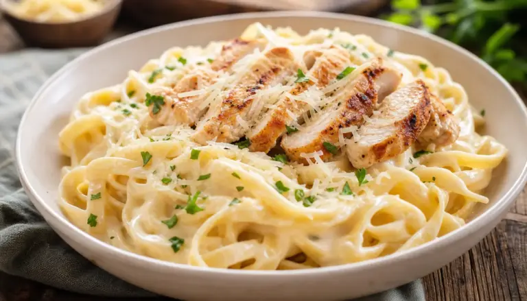 Macarrão Alfredo com frango leva bastante queijo e promete refeição cremosa