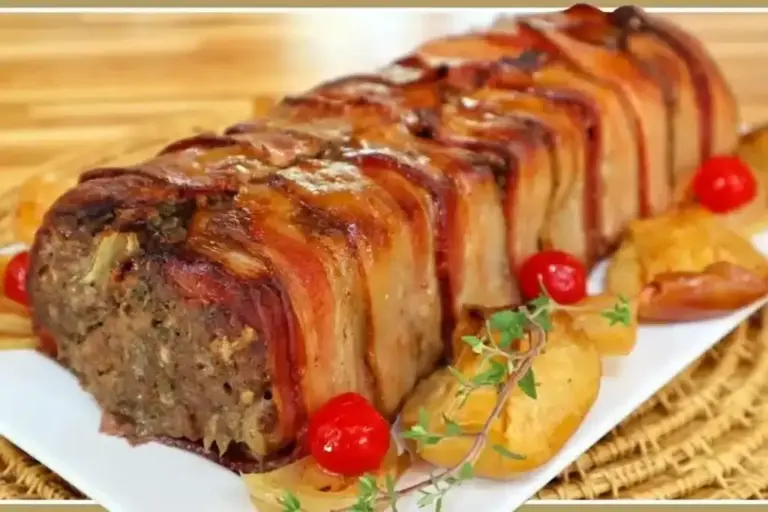 Rocambole de carne moída com bacon e maçã é opção prática para o almoço
